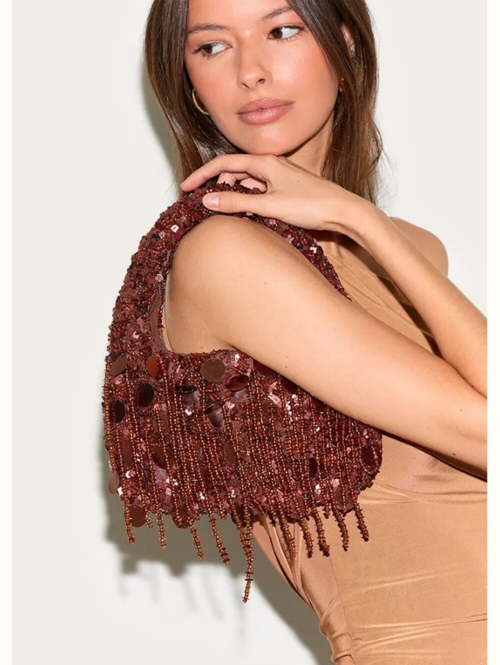 PrettyLittleThing Bag Bronze Sequin Fringe Mini NWT